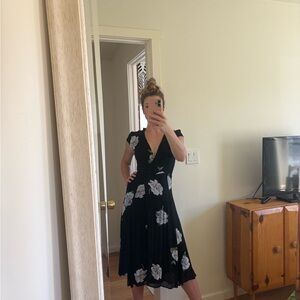 Reformation Black Midi Dress with White Floral Design